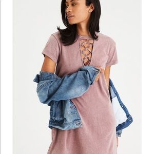 American Eagle Outfitters Lace-Up T-Shirt Dress